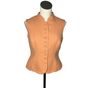 vintage 70s peach button front fitted vest mandarin collar size 10